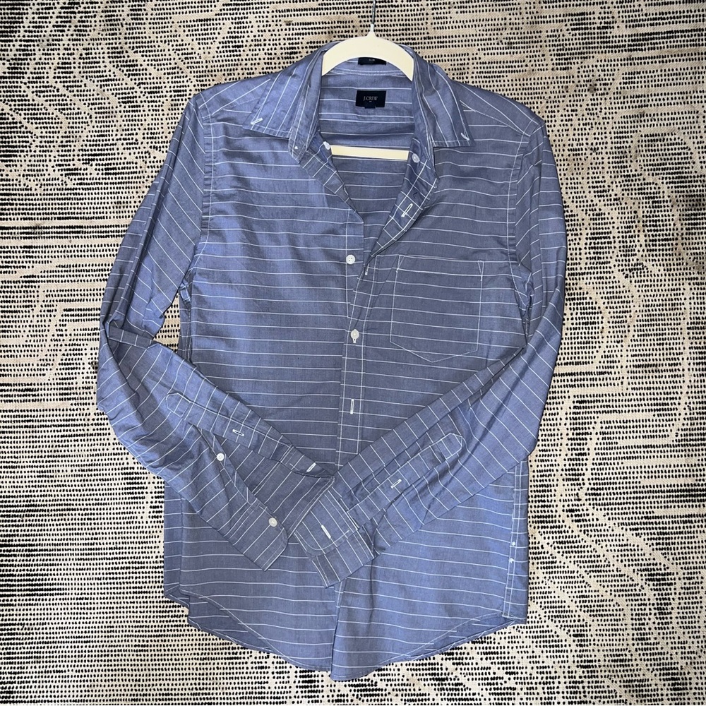 J. Crew Men's Blue Striped Button Down Shirt
